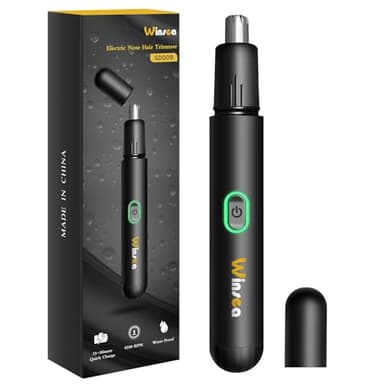 Winsea Rasoio di precisione per peli del naso, taglio elettrico sicuro ed efficiente a 360°, ricaricabile tramite USB, impermeabile, per la cura di naso, orecchie, sopracciglia e barba