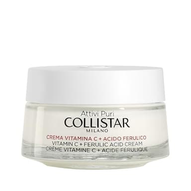 Collistar Attivi Puri Crema Vitamina C + Acido Ferulico, Crema viso idratante antiossidante, Per un'azione illuminante, Difende dagli stress ossidativi, Per tutti i tipi di pelle, 50ml