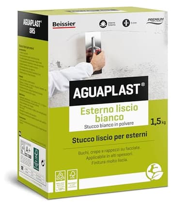 Stucco per Esterni finitura liscia – Aguaplast SR5 per Rasature e Riempimenti di Crepe e Buchi – Stucco in Polvere Verniciabile per Facciate, Muri e Intonaco – Alta Resistenza - formato 1,5kg