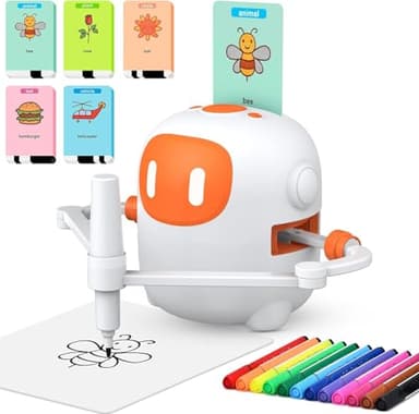 Ruycllo Robot da Disegno per Bambini, Giocattolo Educativo con Funzione Vocale – 100 Carte e Pennarelli per Bambini da 3 Anni, Favorisce, Batteria Ricaricabile USB-C, Regalo Creativo, Bianco
