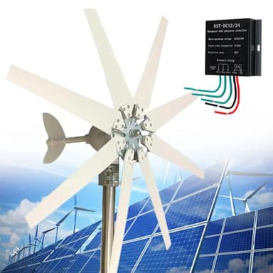 XJBWSDE Kit generatore Eolico da Tetto da 120 W, Mulino a Vento a levitazione Magnetica a 8 Pale con regolatore MPPT, Soluzione energetica rinnovabile per la casa da 24 V