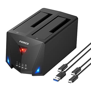 FIDECO Docking Station per Disco Rigido, USB 3.2 Gen 1 per SATA HDD o SSD da 2,5" e 3,5", Cavo USB A e C, Supporto Clonazione Offline