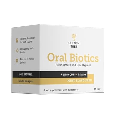 Golden Tree Oral Biotics - Complesso naturale di batteri lattici per l'igiene orale - 7 miliardi di CFU per dose contro l'alito cattivo, protegge denti e gengive, per alito fresco - Menta