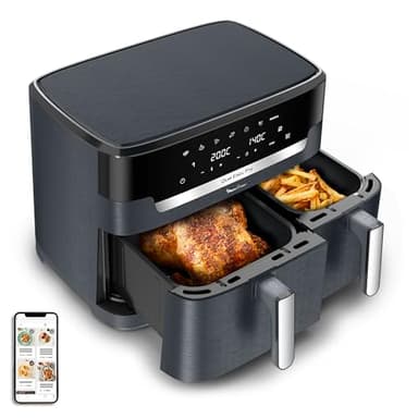 Moulinex XXL Dual Easy Fry, Friggitrice ad Aria 11 Litri, Doppio Cestello Antiaderente Lavabile in Lavastoviglie, Doppia Resistenza Superiore, Basso Consumo Energetico, 7 Modalità, App Ricette, EZ942B