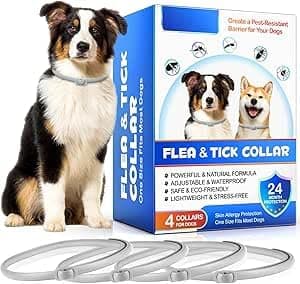Collari Antipulci per Cani, Confezione da 4 Collari Antipulci per Cani con Protezione Efficace per 24 Mesi, Impermeabili, Regolabili per Taglia Piccola, Media e Grande