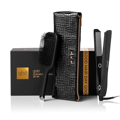 ghd Set Regalo Gold, Include Piastra per Capelli Professionale, Spazzola Districante Paddle Brush e Custodia Termoresistente, Per Look Lisci e dall'Aspetto Morbido, +65% di Lucentezza