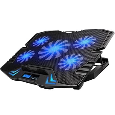 Ewent EW1259 Supporto Sistema di Raffreddamento per Notebook, MacBook 15.6 / 17 pollici con 5 Ventole Silenziose e con velocità regolabile e Luce LED, 30 x 37 x 3,8 cm