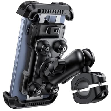 Lamicall Supporto Telefono Moto - [Antifurto] [Doppio Antivibrazione] Braccio Estensione Metallo, Porta Telefono Bici, 2 x 360° Girevole Supporto Manubrio per iPhone 16 15 14 13 e 4,7-6,8" Smartphone