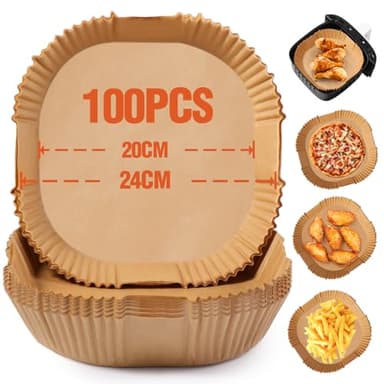 Diboniur Carta Forno per Friggitrice ad Aria 20cm, 100 Pezzi Fogli per Friggitrice ad Aria, Monouso, Adatto al Forno, da 5 a 8 Litri (Quadrati)