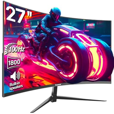 Gawfolk 27 Pollici 100Hz Curvo Gaming Monitor, Full HD 1080P da PC Schermo,Speaker Integrati Monitor 1800R Senza Cornice per Computer con FreeSync e Tecnologia Eye Care, Supporta VESA, HDMI, VGA