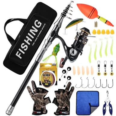 Geegear Set Combinato Canna da Pesca Telescopica e Mulinello, Kit Completo con Lenza, Accessori per Esche, Borsa per il Trasporto - Combo per Pesca