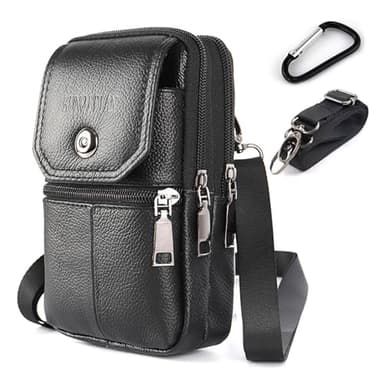 Cintura Marsupio Uomo Tracolla Borsa - Pelle Custodia Porta Cellulare per Portafoglio Kit Phone Pouch - Piccolo Accessori Borsello Moschettone Smartphone Lavoro Trekking