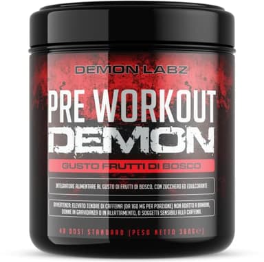 Pre Workout Demon (gusto frutti di bosco) - Integratore pre workout potente con Creatina, Caffeina, Beta-Alanina e Glutammina (360g)