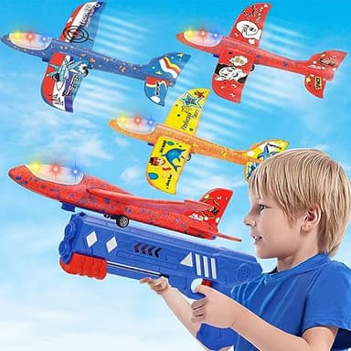 FAMKEEP Giocattoli Lanciatore Aereo,Aereo Giocattolo Aliante Aeroplano Schiuma per Bambini, Giochi Giardino Esterno All'aperto Interattivi Gioco Bimbi 3 4 5 6 7 8 9 10 Anni