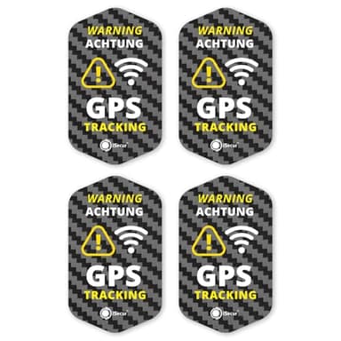 iSecur Set di 4 adesivi GPS Tracking I 3 x 5 cm I Warning GPS I adesivo esterno resistente alle intemperie I effetto carbonio I hin833
