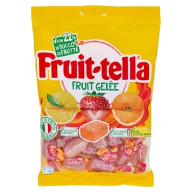 Fruittella Gelée, Caramelle Gommose, Gusto Fragola, Arancia e Limone, Con Succo di Frutta, Senza Glutine, Confenzione da 1 Busta da 180g, da Portare Sempre con te e da Condividere con chi vuoi