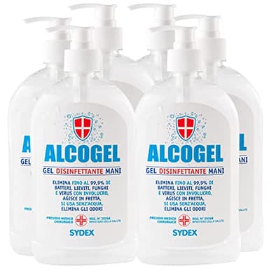 Gel Disinfettante Mani Professionale Igienizzante Antibatterico - Presidio Medico Chirurgico Elimina Odori Fino al 99,9% di Germi Funghi Batteri e Virus (6x 500ml)