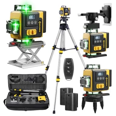 Livella Laser Autolivellante 4 X 360°,16 Linee livella laser Verder con Display Digitale a LED, con 2x2400mAh Batterie,Incluso Treppiedi 1.2m,Telecomando e Valigetta Inclusi
