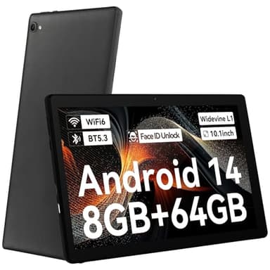 Laptok Tablet 10 pollici Android 14 Tablet con Octa-Core, Face ID, 8GB+64GB+1TB Espansione, 1280*800 HD IPS Touchscreen, tablet Android con WiFi 6 BT5.3, Doppia Fotocamera 5MP+8MP, Widevine L1(Nero)