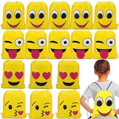 YouXiaor 20 Pezzi Emoji Borse Sacca, Zaino con Coulisse Borsa Funny Sacchetti Compleanno Bambini Sportiva Sacche Drawstring Bag Sacche Palestra Sacchettini Ragazzi Bambina per Festa Compleanno