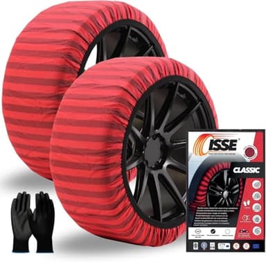 ISSE Calze da Neve Omologate Italia EN 16662-1 – 2 Catene da Neve in Tessuto per Auto Facili da Installare - Resistenti - Guanti Inclusi T66