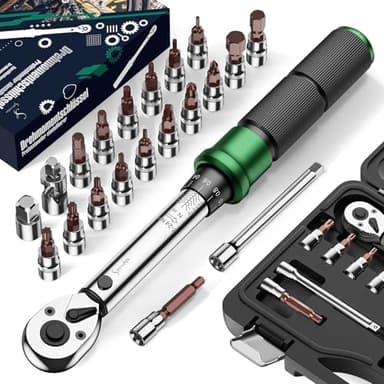 ss shovan Chiave Dinamometrica Bici, Set Chiavi a Cricchetto 1/4 di Pollice 2-24 Nm, Cricchetto Reversibile a 72 Denti, Precisione di Errore ± 3%, con Adattatore da 3/8", Punte Phillips Hex e Torx