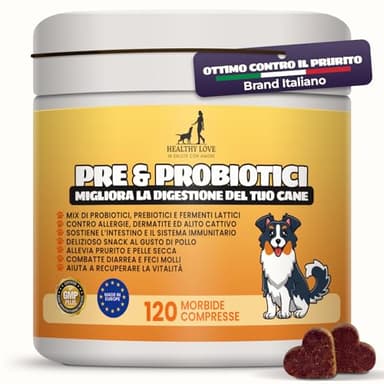 HEALTHY LOVE Probiotici per Cani, 120 Morbidi Snack Salutari, Appetibilità Unica, Fermenti Lattici Cane Per Una Migliore Digestione, Probiotici Cane Contro Prurito e Diarrea, Probiotico Per Cani 240g