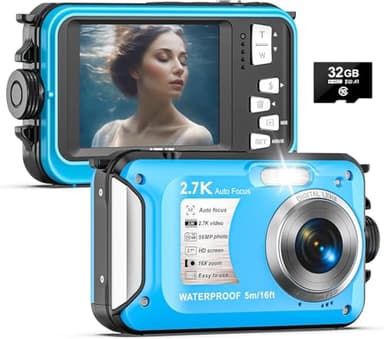 Yixinxin Fotocamera subacquea 2,7 K fotocamera digitale impermeabile 56 MP autofocus fotocamera impermeabile fotocamera fotografica con scheda da 32 GB