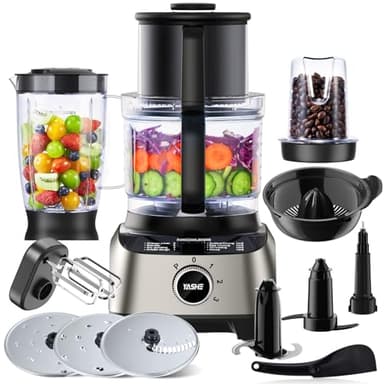 YASHE Robot da Cucina Multifunzione – Frullatore, Impastatrice, Tritatutto, Spremiagrumi, Macchina per Impastare con Ciotola da 2,5L e Caraffa Frullatore da 1,5L, 3 Velocità con Funzione Pulse