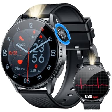 Orologio Smartwatch Uomo Sano Orologi: 1.56" AMOLED Fitness Tracker con ECG HRV PPG Acido Urico SPO2 Pressione Sanguigna Sonno Pulsante SOS Torcia Integrata LED 100+ Sportive Compatibile iOS e Android