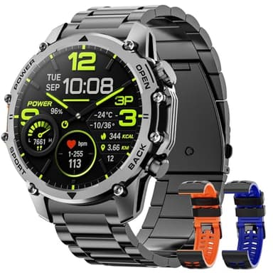 Smartwatch Uomo con Torcia, 1,52'' HD Orologio Smartwatch Militare con 500 mAh Batteria(7-20 Giorni di Durata), Smart Watch Uomo con 110+ Sport Fitness/Frequenza Cardiaca/SpO2/Sonno per Android iOS
