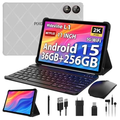 PIXGOOD 2025 2K Tablet 11 Pollici con Android 15, 36GB+256GB, INCLL 2000 * 1200, Octa Core, 13MP+8MP, WidevineL1/9000mAh/5G WiFi/BT5.0/OTG/GPS- Tablet in offerta con tastiera(Grigio)