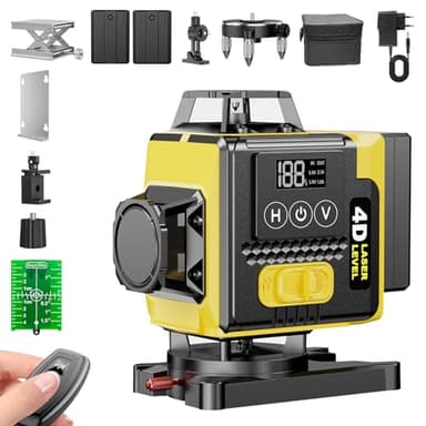 【Modalità a Impulsi】Livella Laser Autolivellante 16 Linee 4 X 360 °Verde livello laser 2 x Batterie, Ricaricabili, Telecomadon, Display Digitale a LED