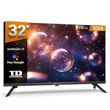 TD Systems - Smart TV 32 Pollici HDR senza Cornici, Android 11, Controllo Vocale, TV Digitale Terrestre 2025. Televisore con 2 Anni di Garanzia - PRIME32K20GLE