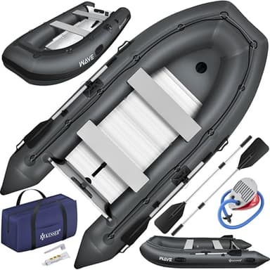 KESSER Gommone da 3,20 m, per 4 persone, adatto per il tempo libero, barca a motore, barca da pesca, con 2 pance, set di riparazione e borsa gonfiabile in PVC (antracite)