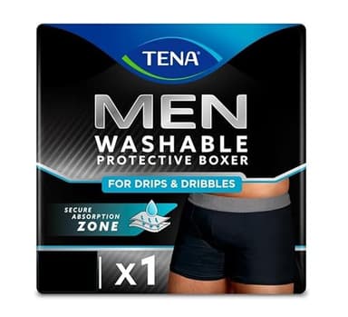 TENA MEN Boxer Protettivi Lavabili e Riutilizzabili, Studiati per Gocce e Perdite Urinarie Leggere, Boxer Assorbenti per Uomo a Rapido Assorbimento, Colore Nero, Taglia L
