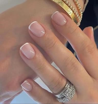 Unghie Finte Corte MouyouGlow,Ovale Squadrata Nude Naturale Bianche French Press on Nails con Colla,Colore Della Pelle White Tip Fake Nails