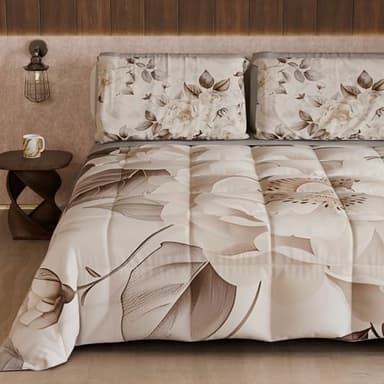 PETTI Artigiani Italiani - Trapunta Invernale, Piumone Invernale, Trapunta Matrimoniale Double Face Tinta Unita e Stampa Digitale Floreale 04 133, 100% Microfibra, Made in Italy