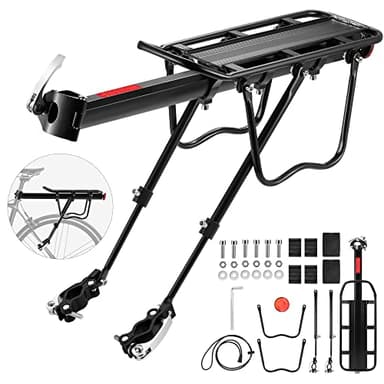 DazSpirit Portapacchi Bici, Portapacchi Bici Posteriore Regolabile, Portapacchi mtb Posteriore, Rilascio Rapido, porta pacchi bici carico Massimo di 60kg con riflettore, Materiale in Lega di Alluminio