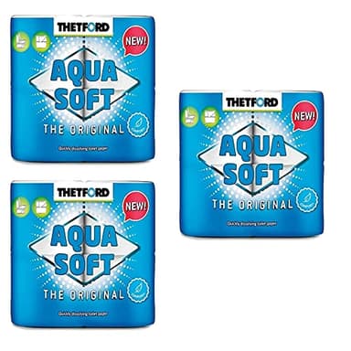 Pescaplanet 3 Confezioni Carta igienica WC Eco Aqua Soft Thetford 4 Rotoli idrosolubile per Camper Nautica Campeggio200 Strappi