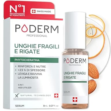PODERM - UNGHIE CHE SI SPEZZANO, RIGATE, INFRAGILITE | Trattamento alle piante riparatrici, fortificanti, rivitalizzanti, nutrienti |Professionale mani/piedi | Facile & rapido | Swiss Made