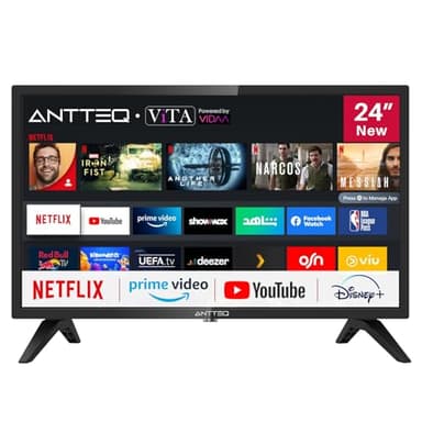 Antteq AV24H3 Smart TV 24 pollici (60 cm) Televisore con Netflix, Prime Video, Rakuten TV,Youtube, UVM, Wifi, Triple-Tuner DVB-T2 / S2 / C