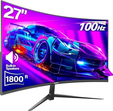 Gawfolk 27 Pollici 100Hz Curvo Gaming Monitor, Full HD 1080P da PC Schermo,Speaker Integrati Monitor 1800R Senza Cornice per Computer con FreeSync e Tecnologia Eye Care, Supporta VESA, HDMI, VGA
