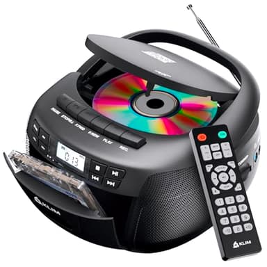KLIM Lettore CD + Lettore Cassette Audio, AM/FM Radio Bluetooth, Stereo CD Player, Remota, Registrazione Su Nastro, USB Drive, AUX, Radio Stereo Casa Alimentazione AC/DC