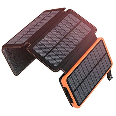 A ADDTOP Caricabatterie Solare 25000mAh, Power Bank Impermeabile con 3 Porte USB Batteria Esterna Portabile LED per Smartphones Tablets e Altri Arancione