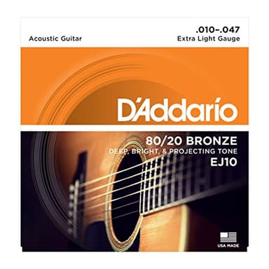 D'Addario Corde Chitarra Acustica | Corde per Chitarra Acustica | Corde Acustica | EJ10 Set Corde Acustica EJ 80/20 BRZ RND WND, 10-47