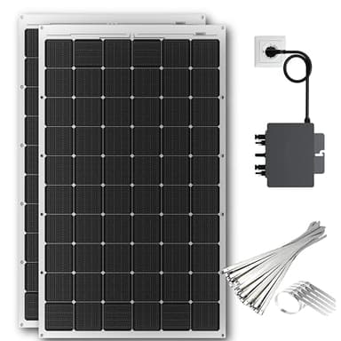 Kit 2 Pannelli Solari Flessibili 315 W Microinverter 350 W e Cavo – Moduli Monocristallini IP67 Ultra Sottili 167×99,6×0,15 cm – Pannello Fotovoltaico Plug and Play da Balcone - Facili da Installare