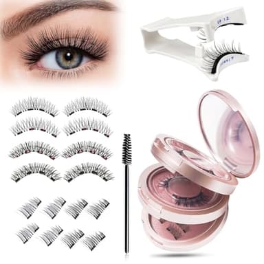 BOYIFEIJIE Set di 3 ciglia magnetiche naturali in 3 design, con applicatore e pennello, ciglia artificiali riutilizzabili per trucco da donna e idea regalo (ciglia magnetiche A2)