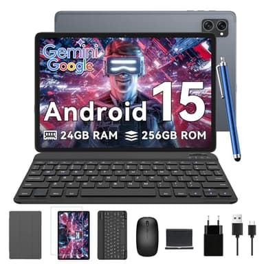 TABWEE T20 Tablet Android 15 con Tastiera - 24 GB RAM+ 256GB ROM(2 TB TF), Octa-Core, Tablet 10 Pollici, 5000 mAh, 8MP+5MP, Gemini AI, Widevine L1, 5G WIFI, Face ID, 3.5mm Jack Port