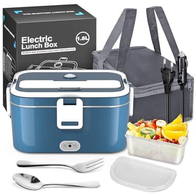 VIYSPNV Scaldavivande Elettrico Portatile, 120W 1.8L Portavivande Termico, 3 in 1(12V/24V/240V) Porta Pranzo Termico per Auto Camion e Ufficio Lunch Box Elettrico con Forchetta Cucchiaio e Borsa
